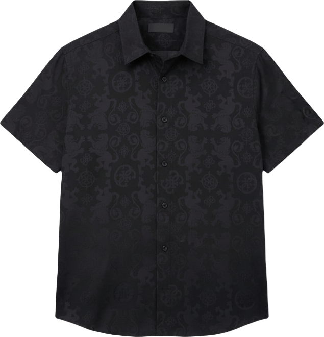 Men's Lion Peony Jacquard Short-Sleeve Button-Front Shirt