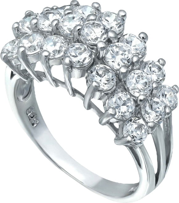 Cubic Zirconia Round Prong Set 3 Row Ring in Silver Plate