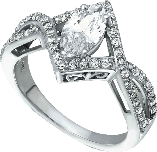 Cubic Zirconia Marquise Center Stone Split Shank Ring in Silver Plate