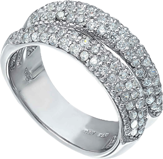 Pave Cubic Zirconia Band Ring in Silver Plate