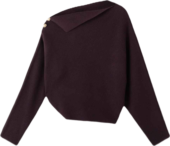 Women's Asymmetrical Neck And Jewel Buttons Sweater