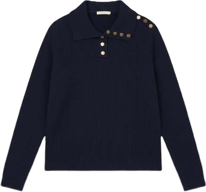 Women's Ribbed Polo-Neck Buttons Sweater