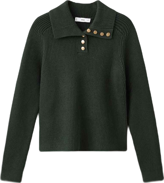 Women's Ribbed Polo-Neck Buttons Sweater