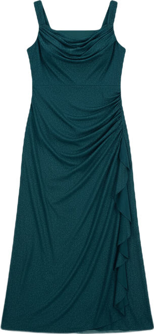 Plus Size Cowlneck Ruched Glitter Gown