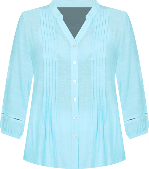 Plus Size Solid Silky Slub Pleated Button Front Top