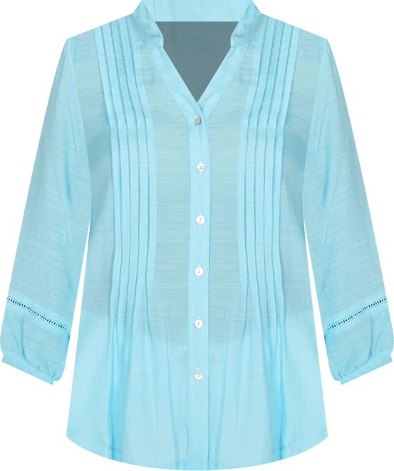 Petite Solid Silky Slub Pleated Button Front Top