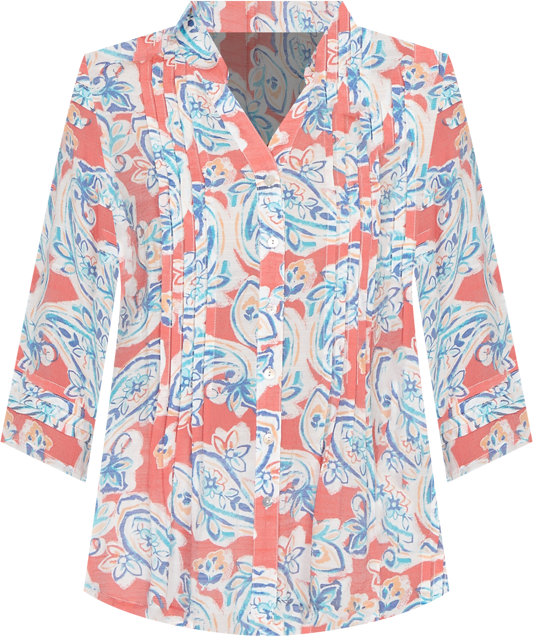 Petite Paisley Silky Gauze Button Front Top