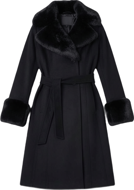 Belted W/Faux Fur Collar & Cuff