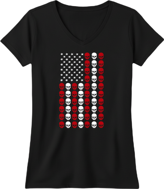 Women's Skull Flag Word Art V-Neck T-Shirt