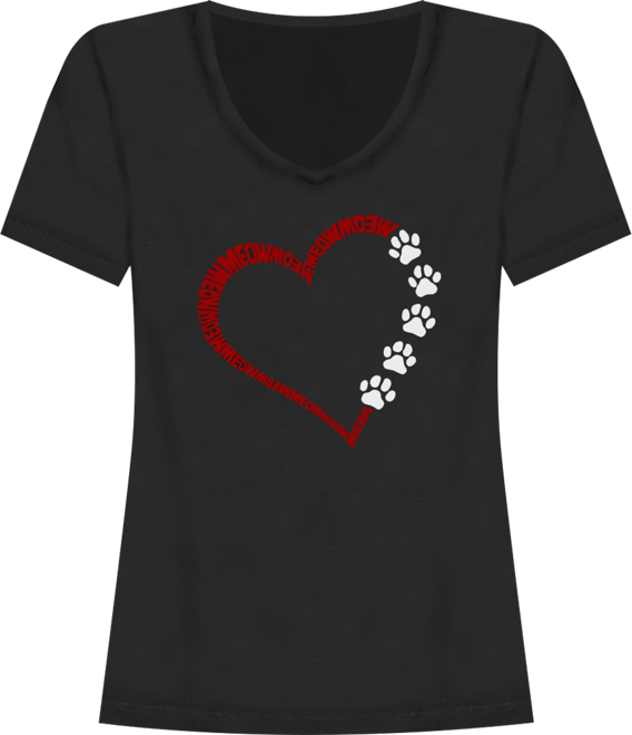 Women's Meow Heart Word Art V-Neck T-Shirt