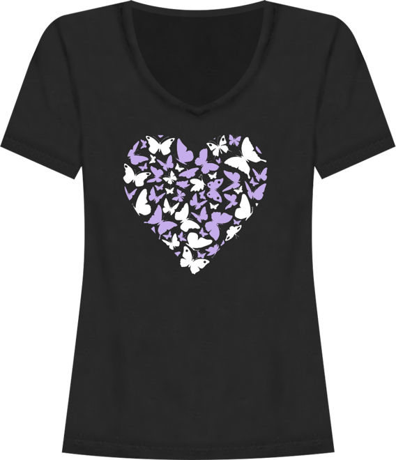 Women's Butterfly Heart Word Art V-Neck T-Shirt
