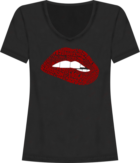 Women's Brooklyn Lips Word Art V-Neck T-Shirt