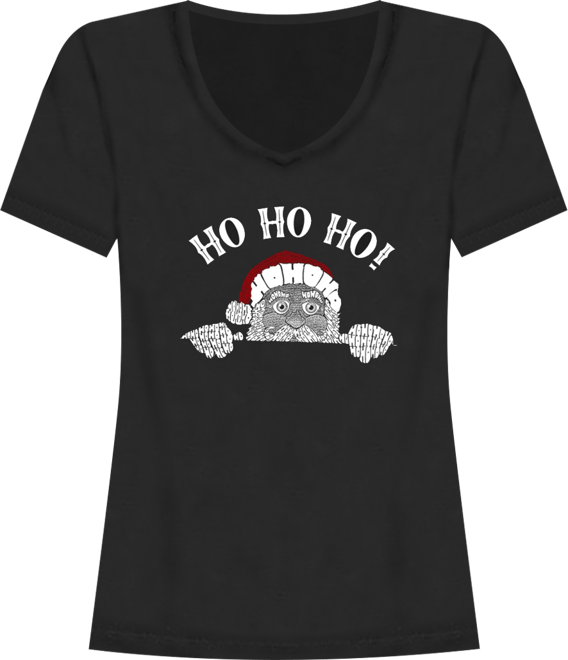 Women's Peeking Santa Word Art V-Neck T-Shirt