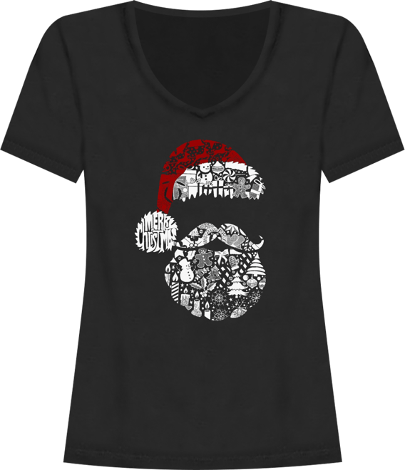 Women's Santa Pics Word Art V-Neck T-Shirt
