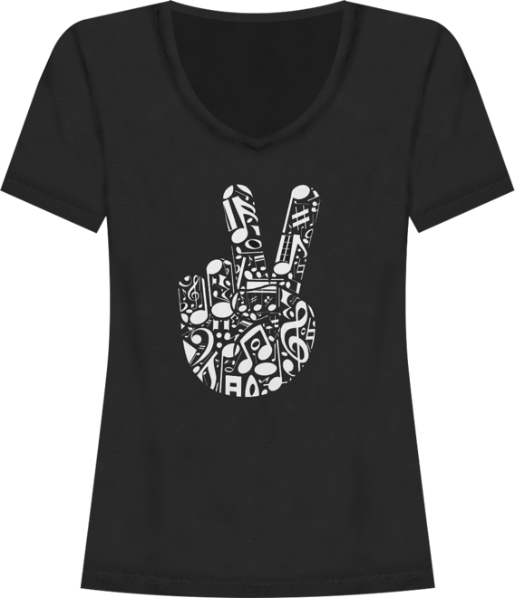 Women's Peace Finger Notes Word Art V-Neck T-Shirt
