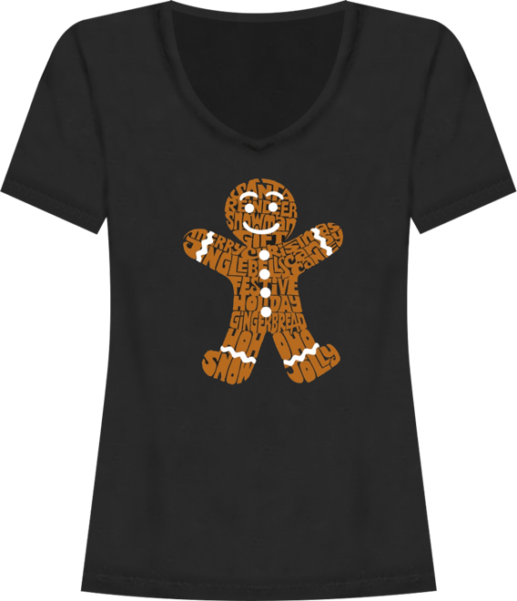 Women's Gingerbread Word Art V-Neck T-Shirt