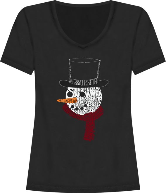 Women's Snowman Face Word Art V-Neck T-Shirt