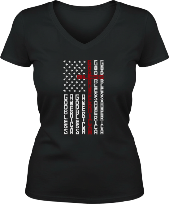 Women's Cross Flag Word Art V-Neck T-Shirt