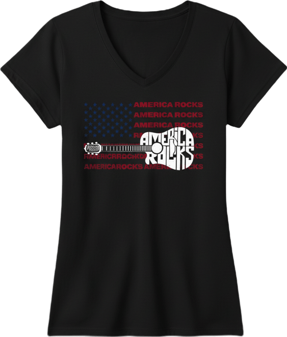 Women's America Rocks Word Art V-Neck T-Shirt