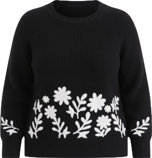 Plus Size Embroidered Raglan-Sleeve Sweater, Macy's Exclusive