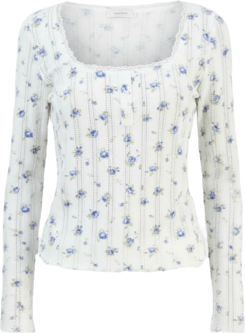 Juniors' Ditsy-Print Pointelle-Knit Top