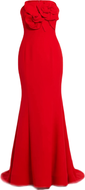 Women's Crepe Strapless Mermaid Gown With 3D Flowers