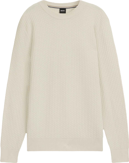 Boss by  Men's Knitted Structure Cotton Sweater