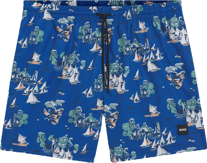 Boss by  Men's All-Over Print Logo-Badge Swim Shorts