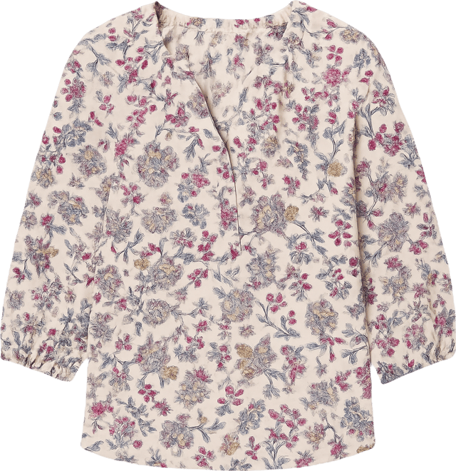 Women's Printed Split-Neck Raglan-Sleeve Blouse