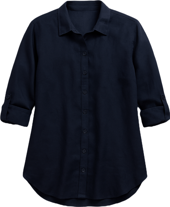 Plus Size 100% Linen Roll-Tab Shirt