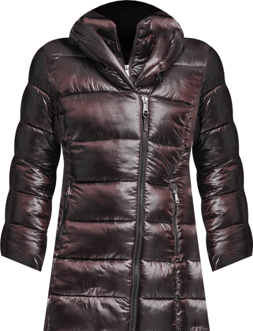 Women's Bibbed Shawl-Collar Packable Shine Puffer Coat