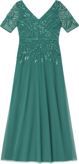 Women's Embellished Mesh V-Neck Gown