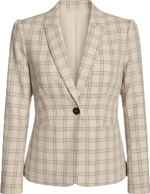 Women's Plaid Puff Sleeve One Button Blazer Jacket