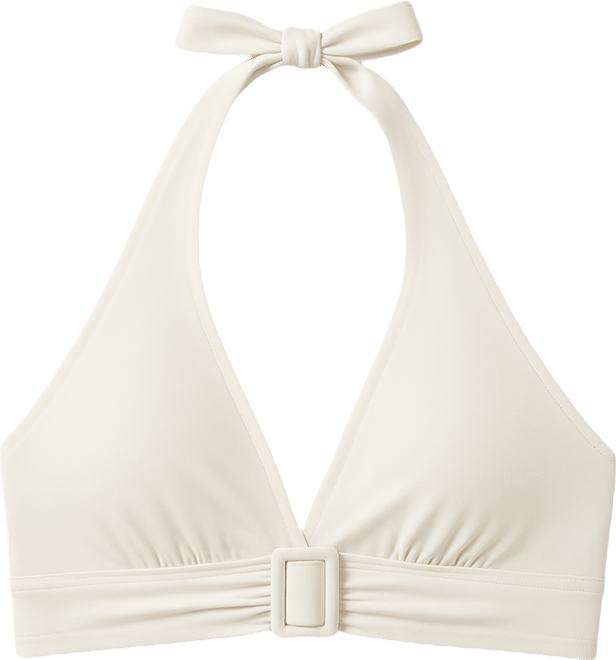 Women's Shirred Buckle Front V-Neck Halter Top