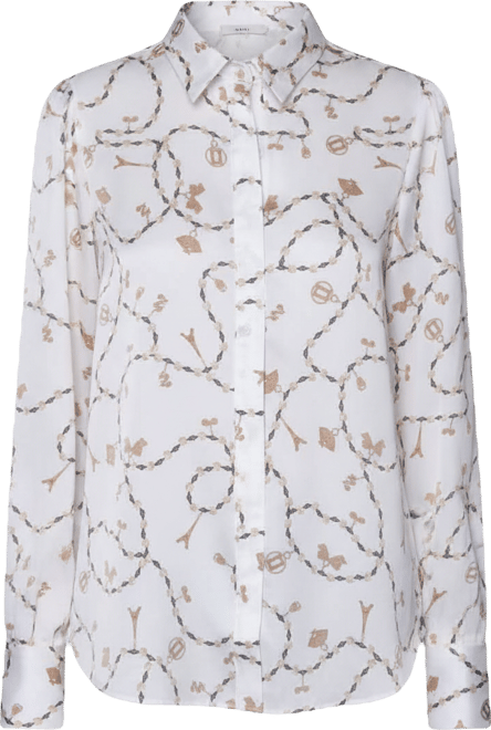 Women's Collared Printed Long-Sleeve Top