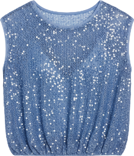 Women's Sleeveless Bubble Hem Sequin Knit Top