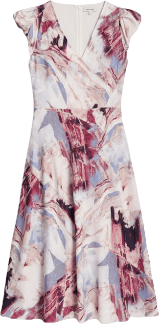 Women's Puff-Sleeve Printed Satin Bias Cut Dress
