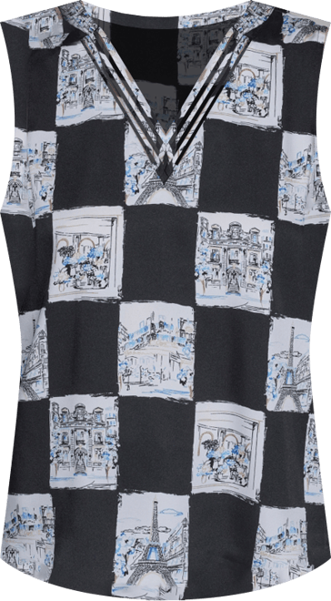 Women's Sleeveless Printed V-Neck Top