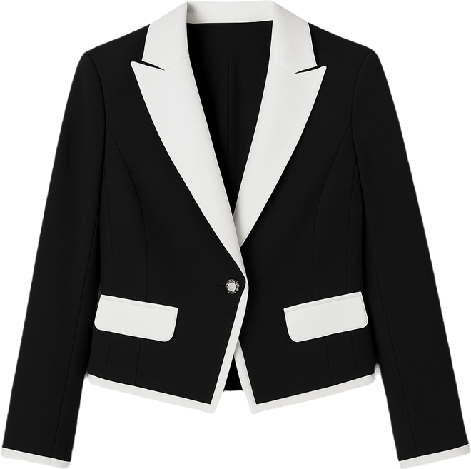 Women's Contrast Cropped Lapel Collar Jacket