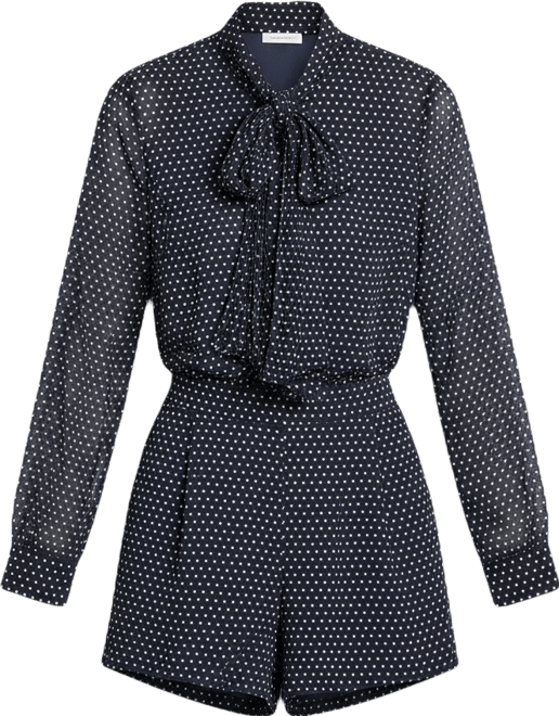 Michael  Women's Dotted Bow Tie Long-Sleeve Romper