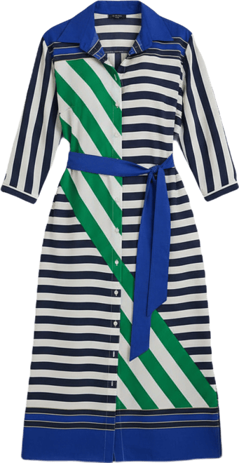 Plus Size Striped Point Collar Shirtdress