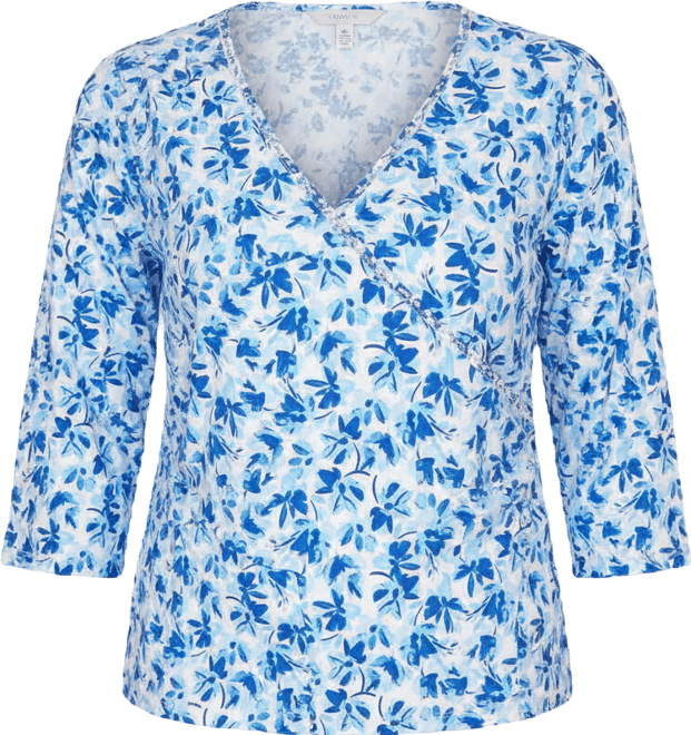 Plus Size Printed Stretch Jersey 3/4 Sleeve Top