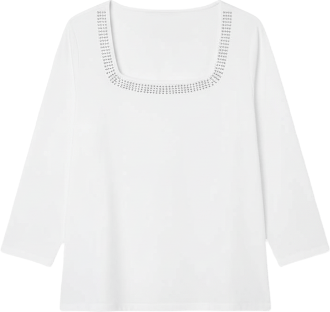 Plus Size Solid Embellished 3/4 Sleeve Top