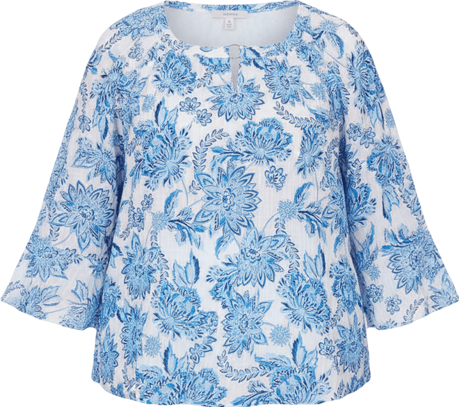 Plus Size Printed Crinkle 3/4 Sleeve Top