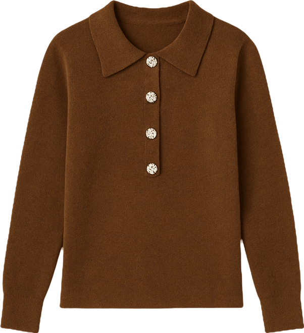 Women's Fuzzy Knit Jumper Henley Sweater