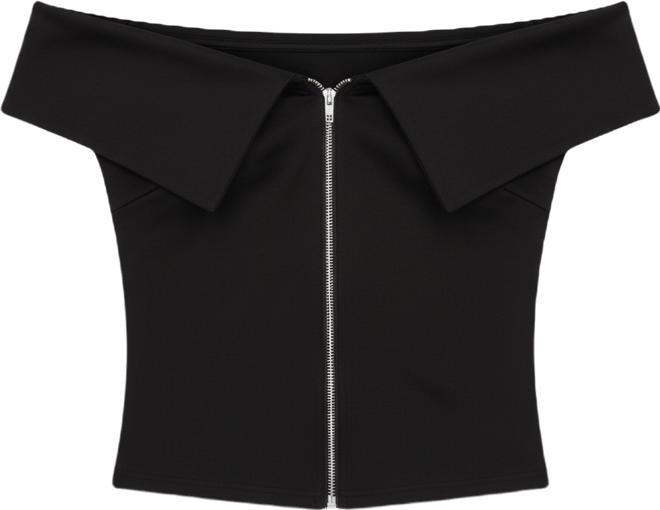 Women's Collared Off Shoulder Zip Up Top