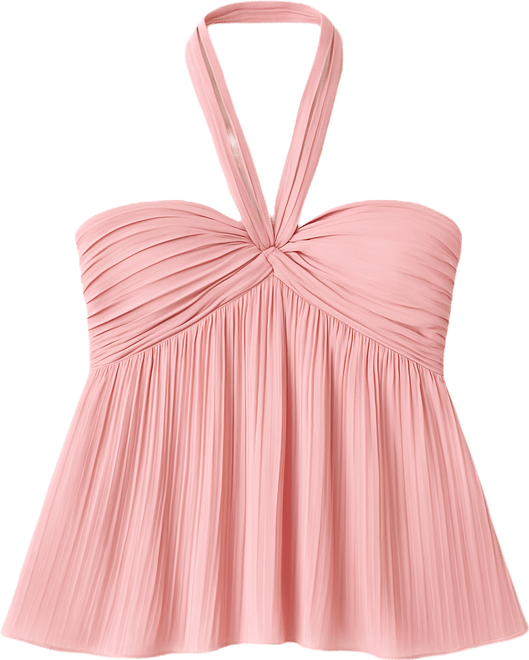 Women's Pleated Chiffon Babydoll Halter Top