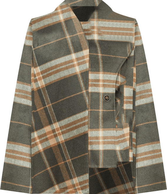 Women's Check Scarf Longline Jacket Coat