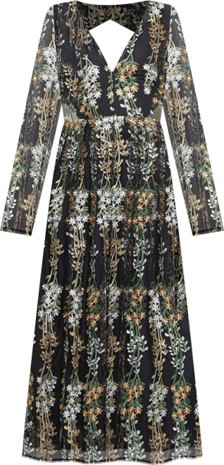 Women's Open Back Long Sleeve Midi Dress