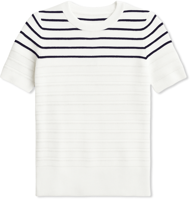 Nautica Women's Short-Sleeve Striped Crewneck Sweater